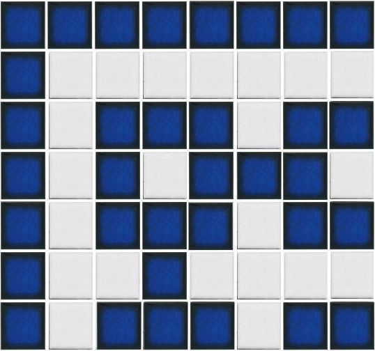 Greek Key Block Chain Corner tile in glazed porcelain, Lyric square pattern (Blue on White)