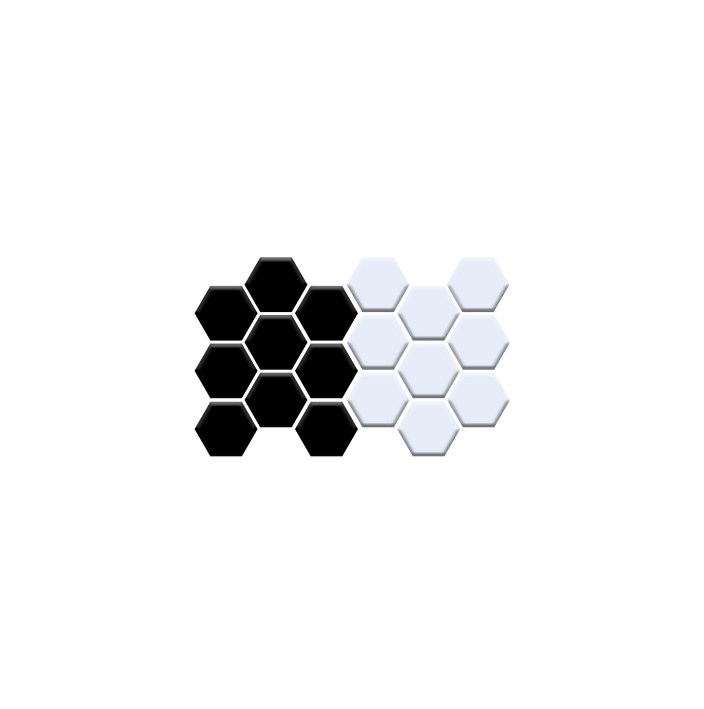 Hexagonal tiles in black and white on a white background