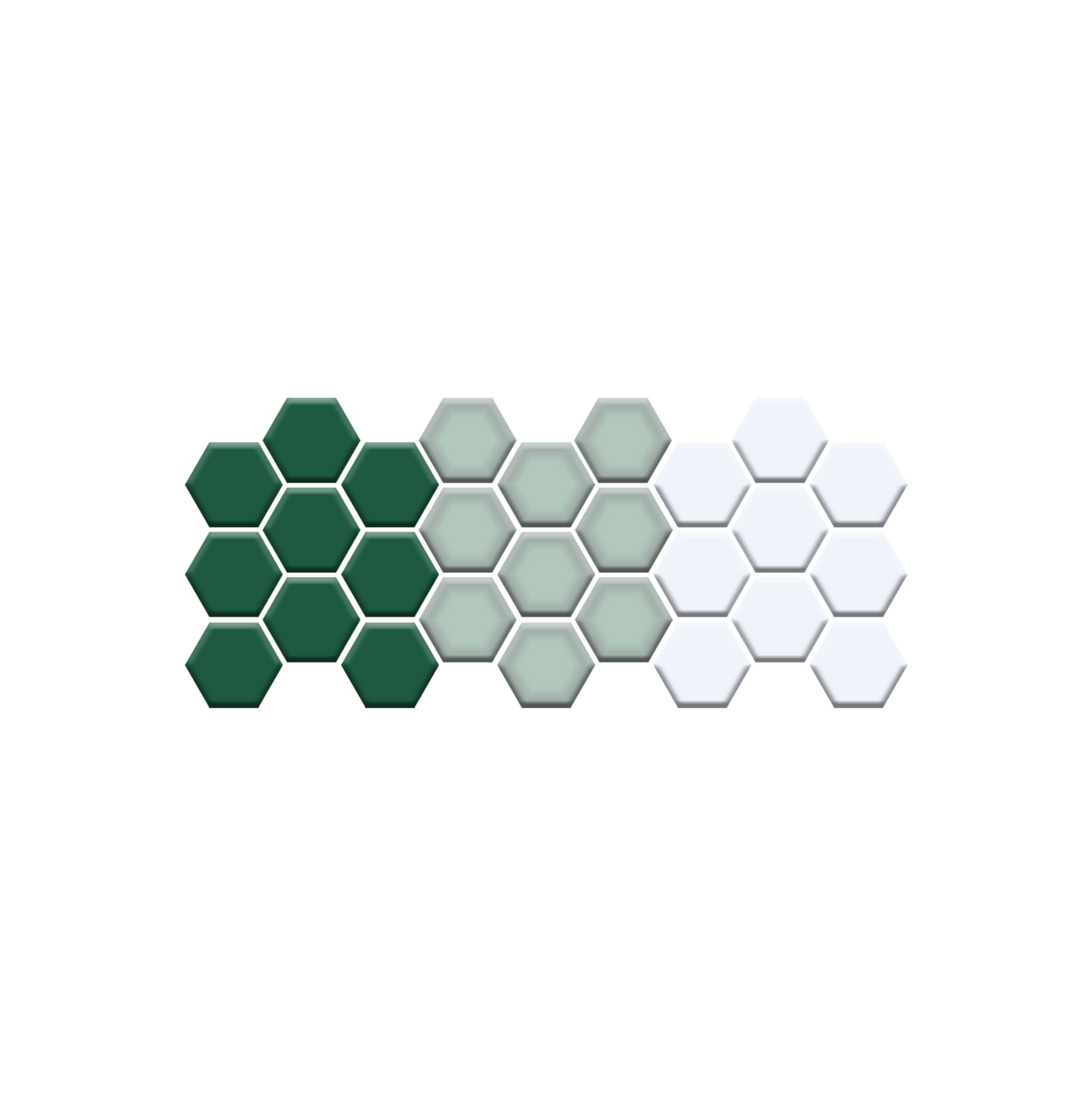 Hexagonal tiles in forest green, celadon green, and satin white colors.