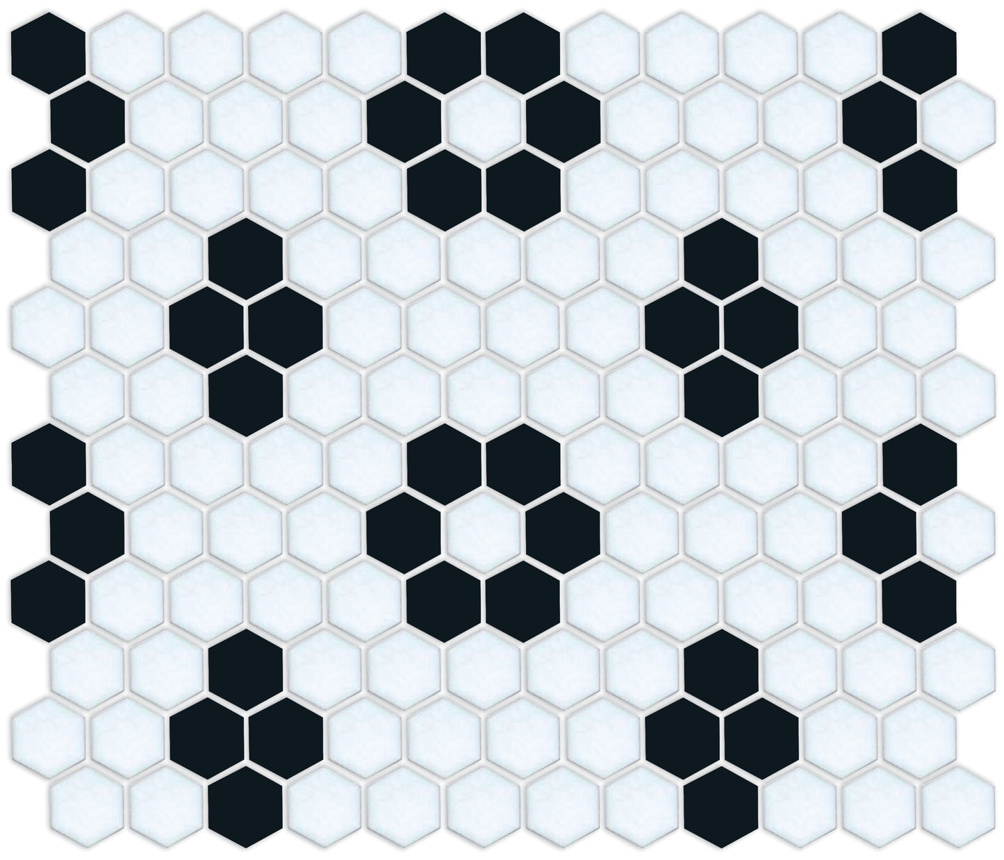 Porcelain hexagon tile sheet with rosette and quad shapes