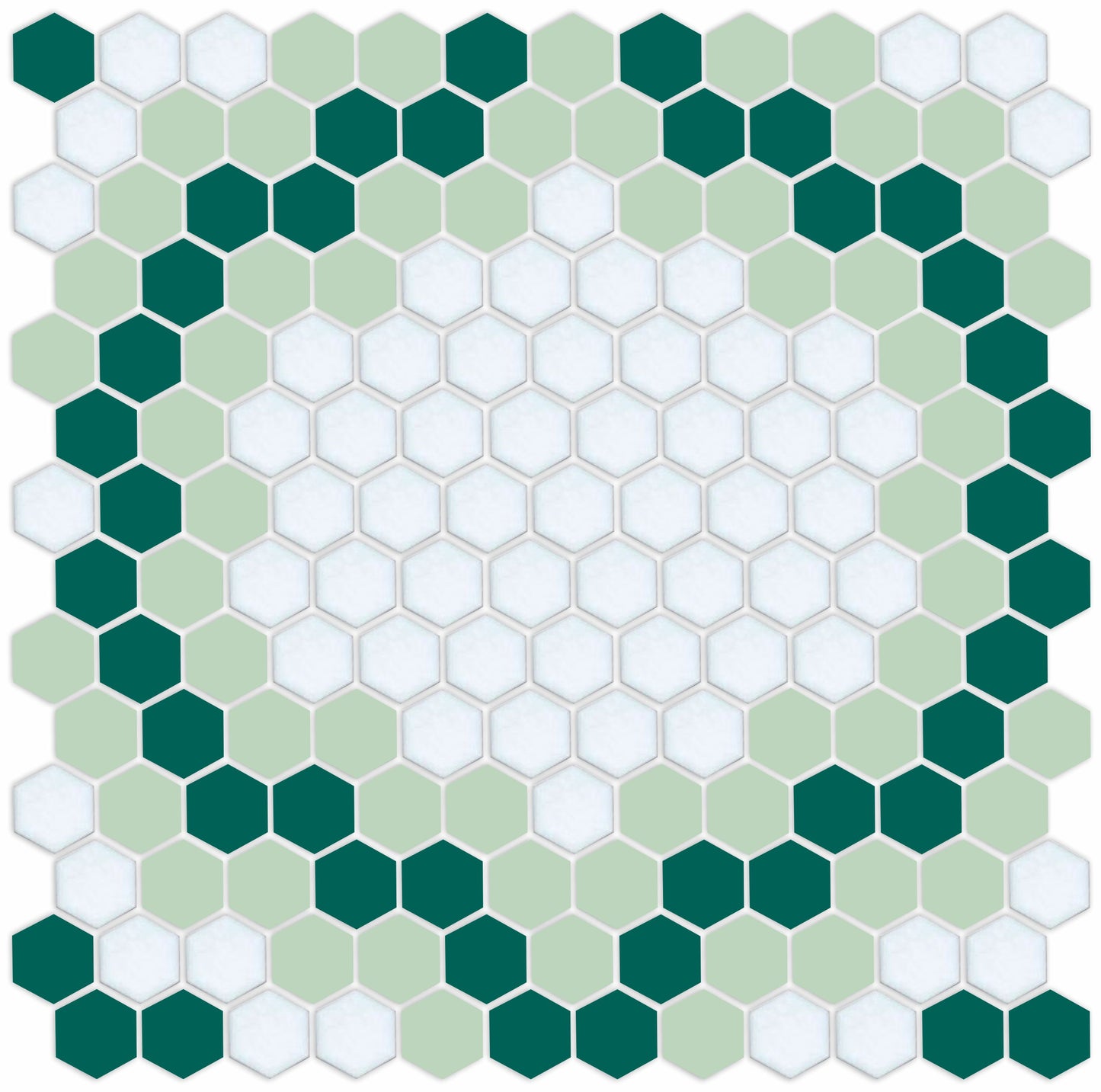 Versailles hexagon mosaic art deco design - Pistachio/Emerald Green on Satin White