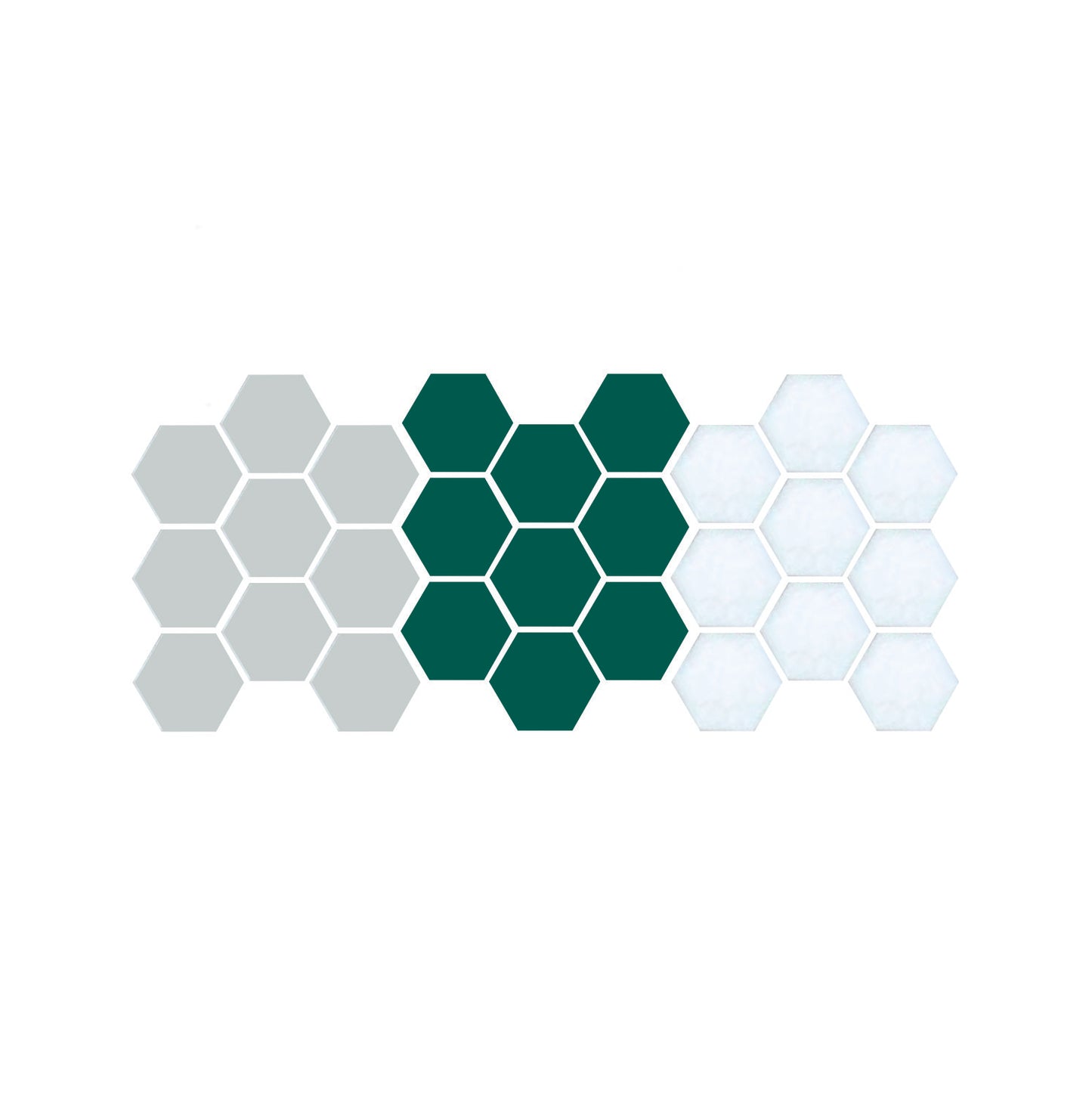 A pattern of hexagon-shaped porcelain tiles in green and white colors arranged in a border design.
