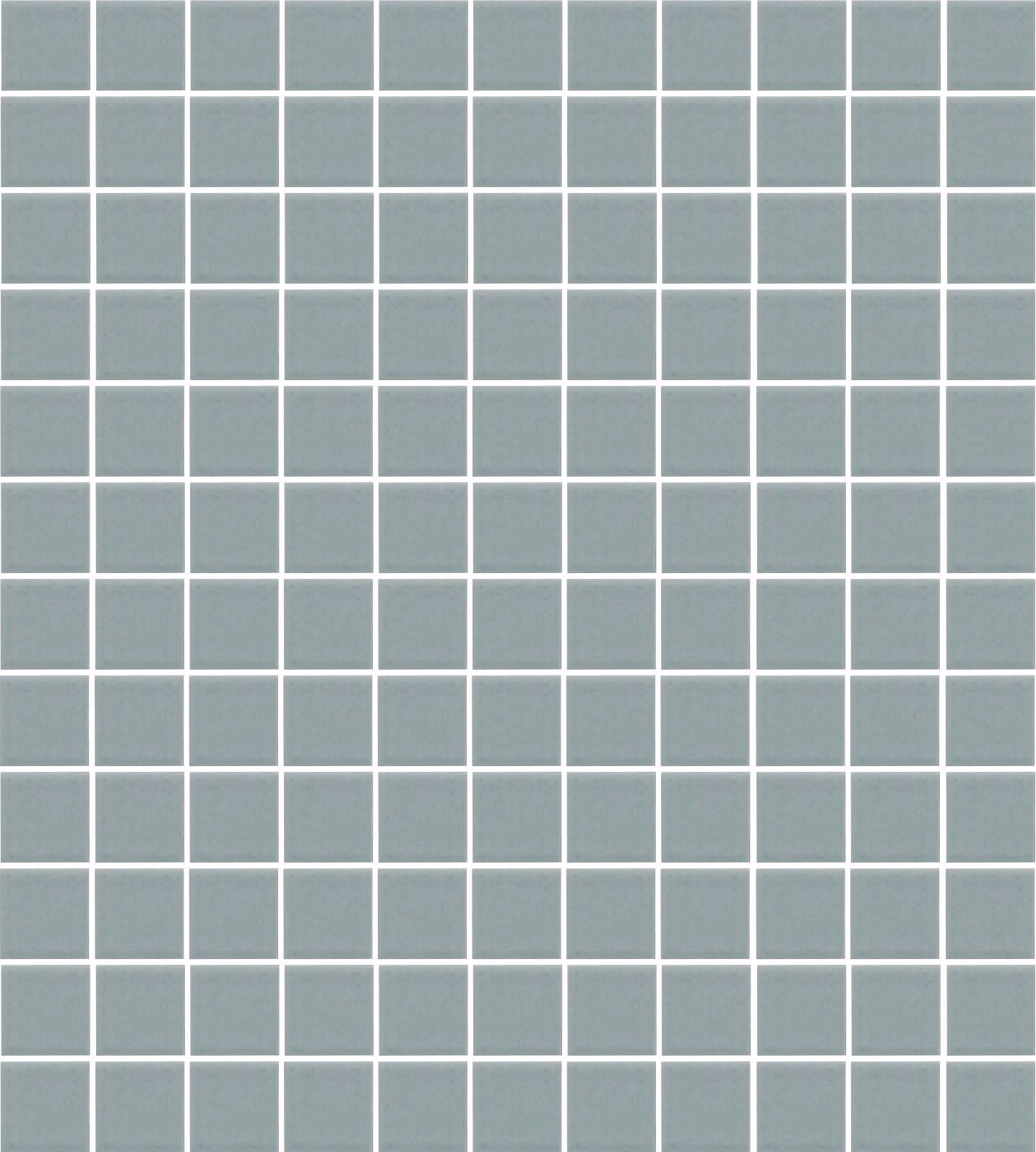 A sheet of square porcelain tiles in grey color, arranged in a grid pattern.