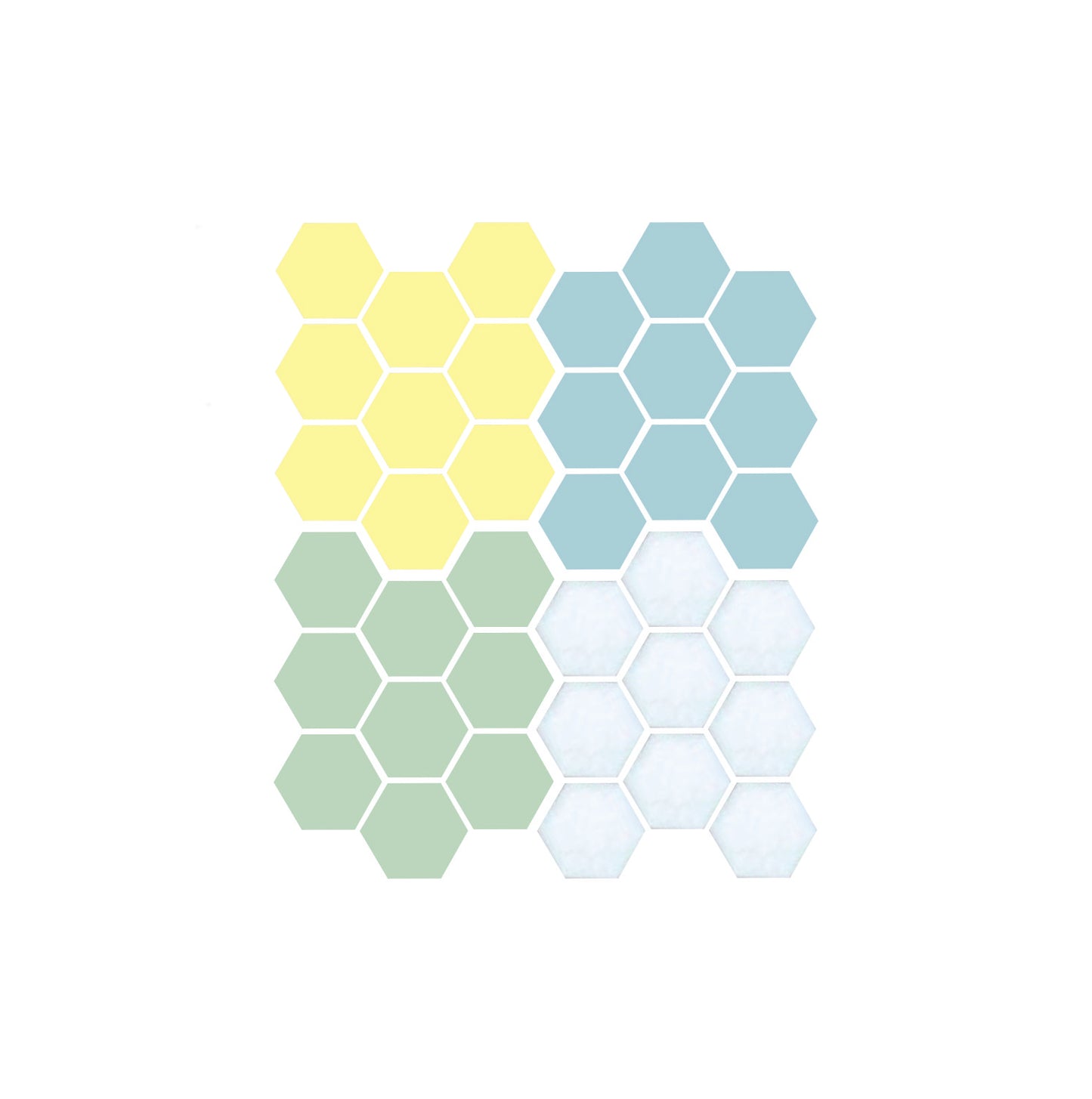 Butter, pistachio, glacier, and satin white pattern colors.