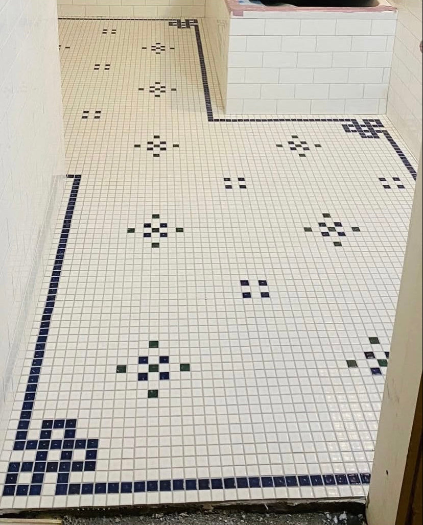 Porcelain tile from Mosaic Tile installed in a bathroom floor