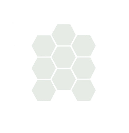 A sheet of unglazed porcelain hexagon tiles in gray color, arranged in a honeycomb pattern.