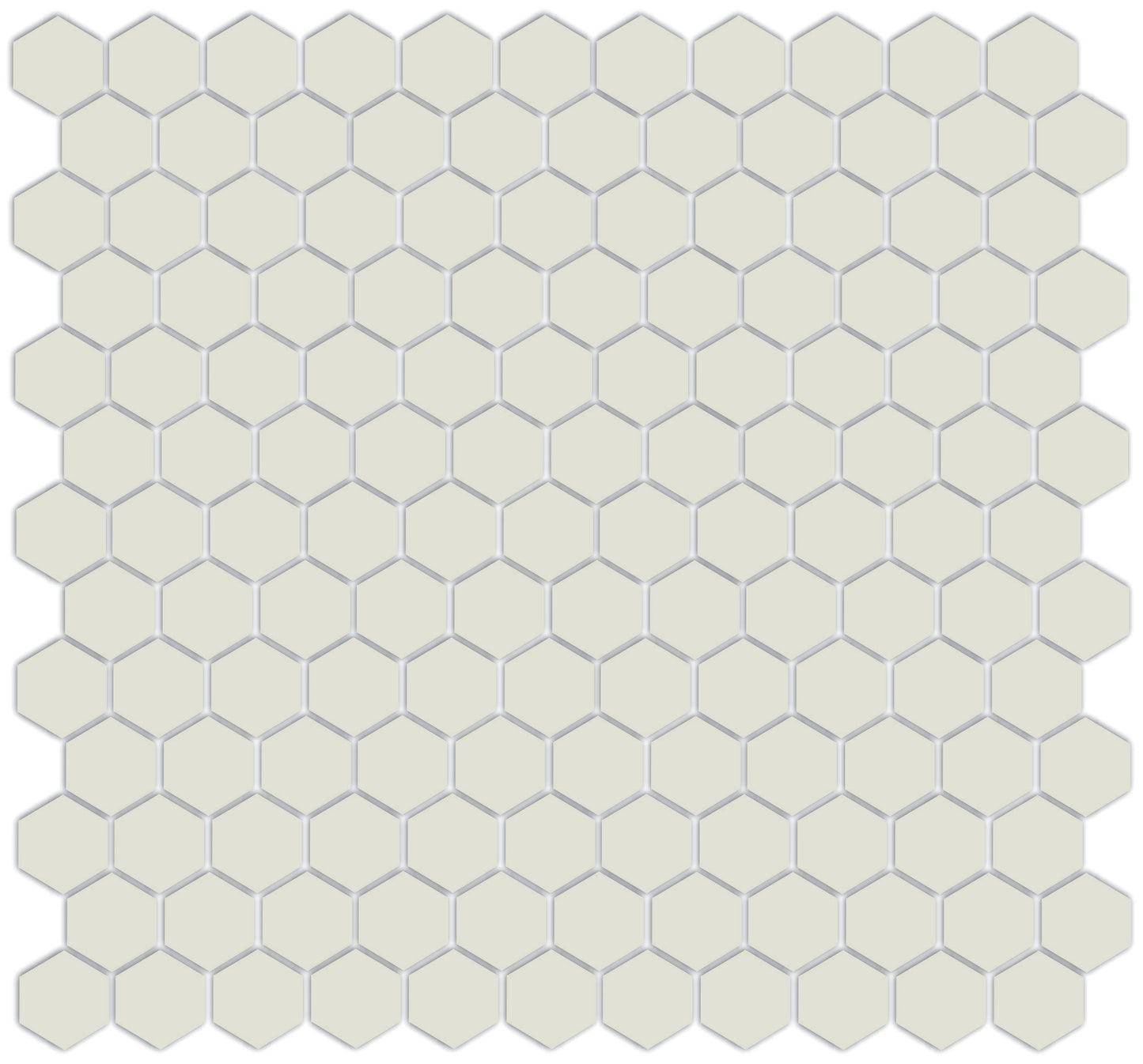 A sheet of unglazed porcelain hexagon tiles in gray color, arranged in a honeycomb pattern.