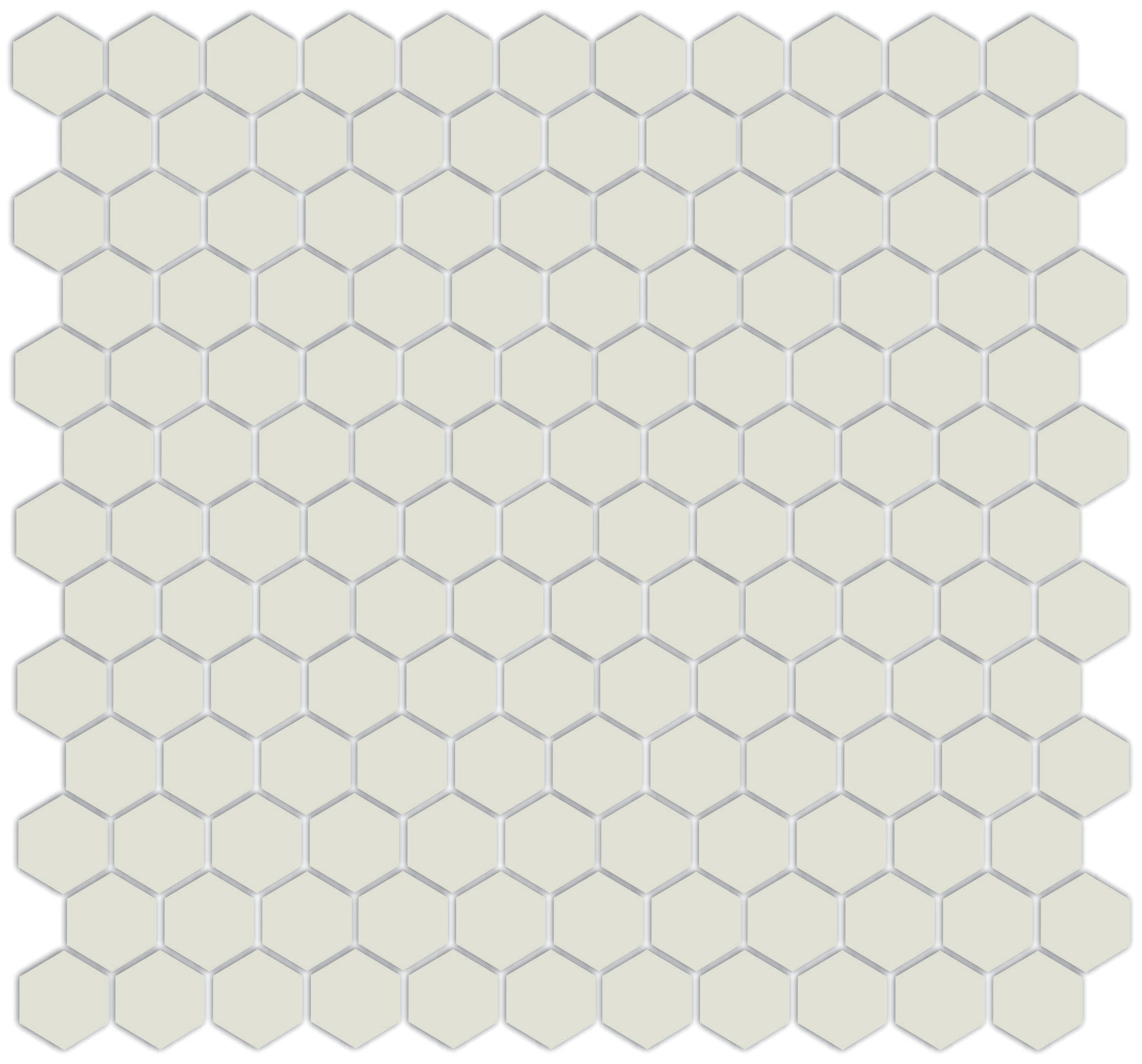 A sheet of unglazed porcelain hexagon tiles in gray color, arranged in a honeycomb pattern.