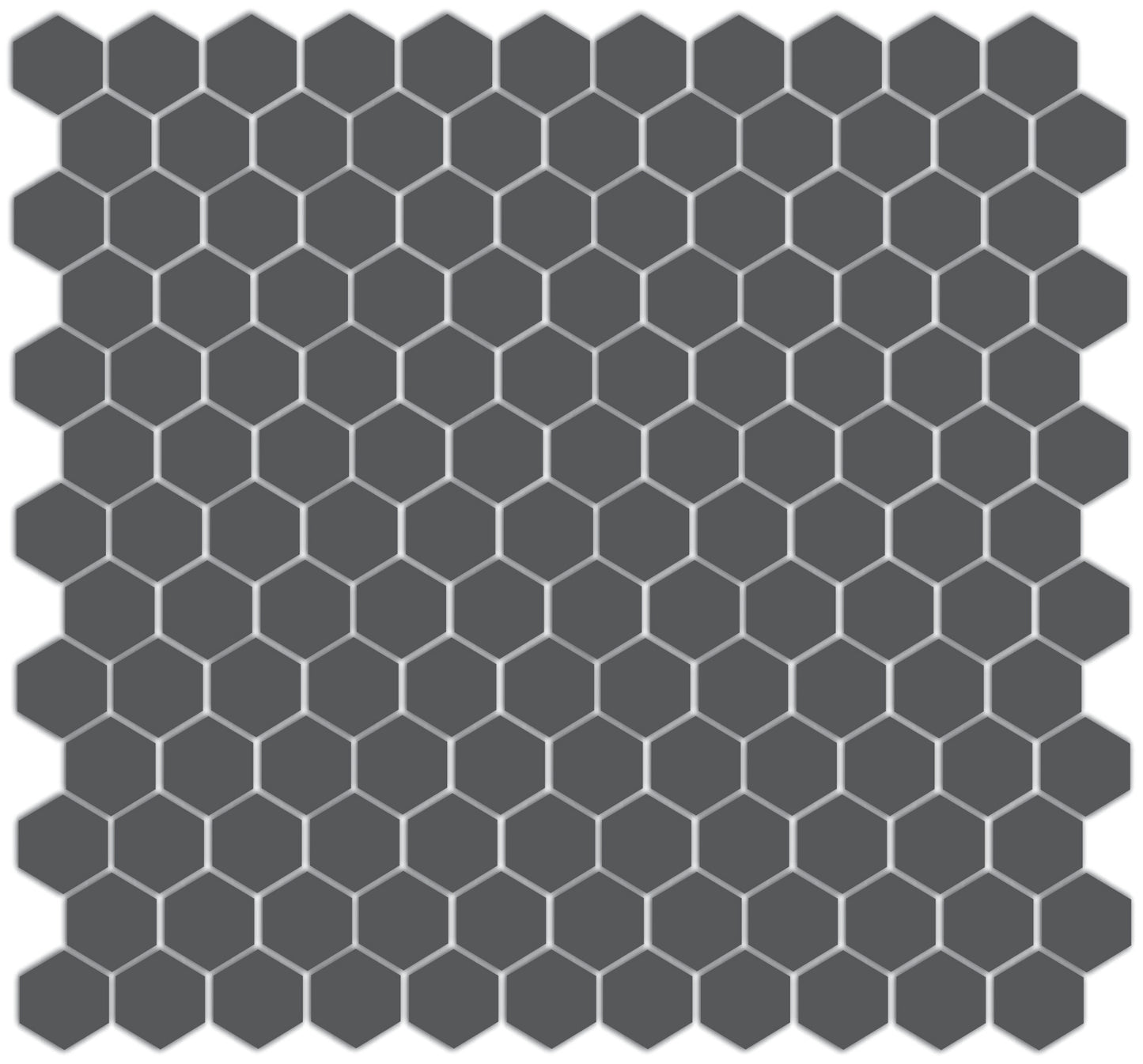 A sheet of unglazed porcelain hexagon tiles in gray color, arranged in a honeycomb pattern.
