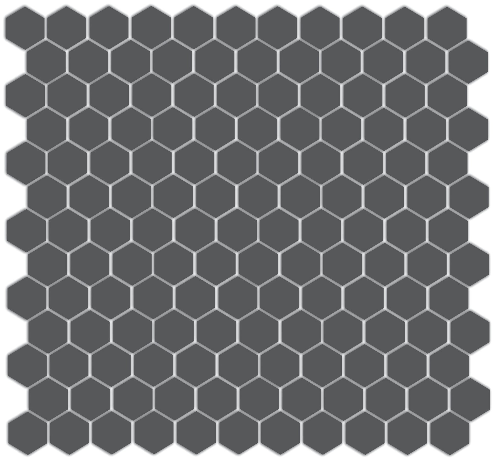 A sheet of unglazed porcelain hexagon tiles in gray color, arranged in a honeycomb pattern.