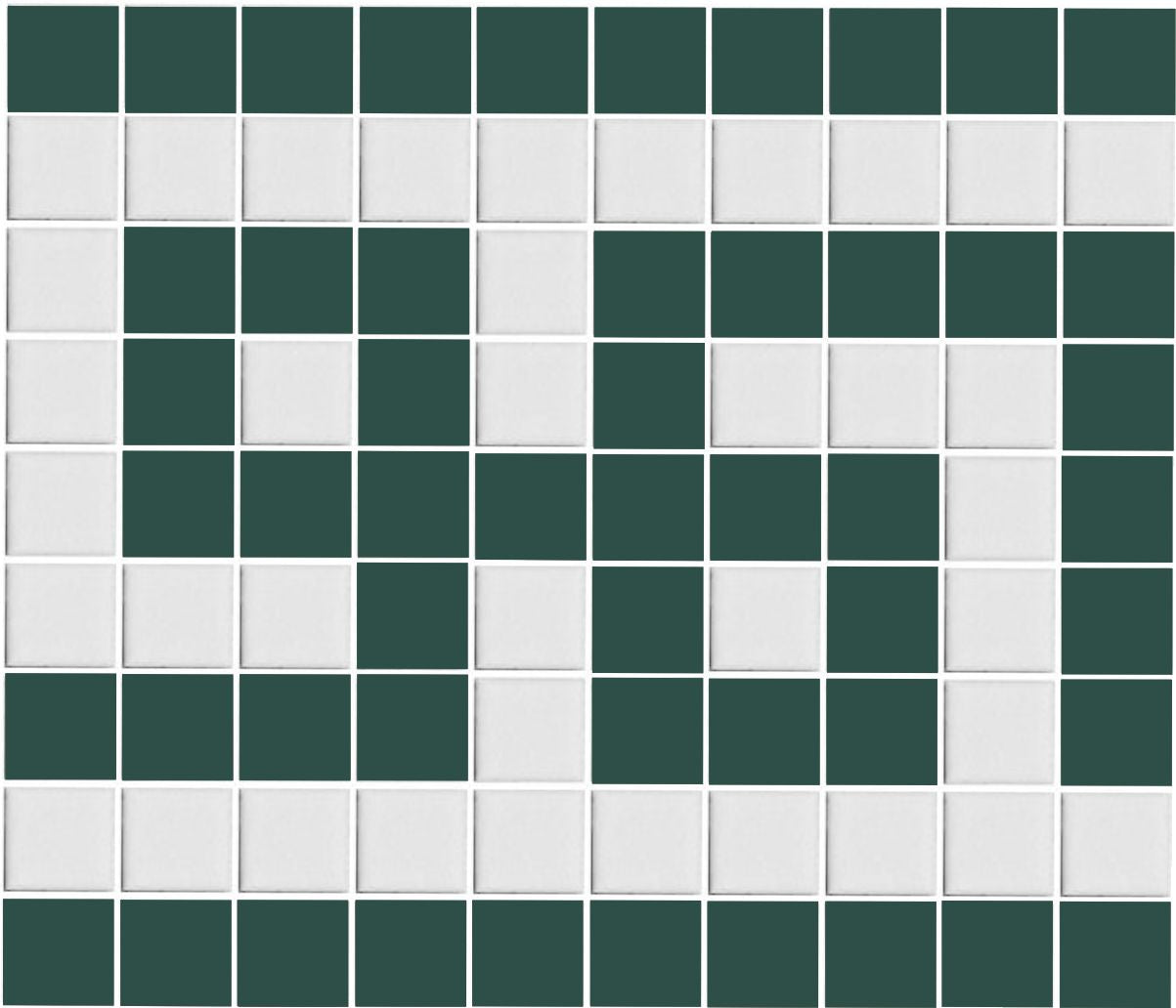 A grid of square porcelain tiles arranged in a geometric pattern.