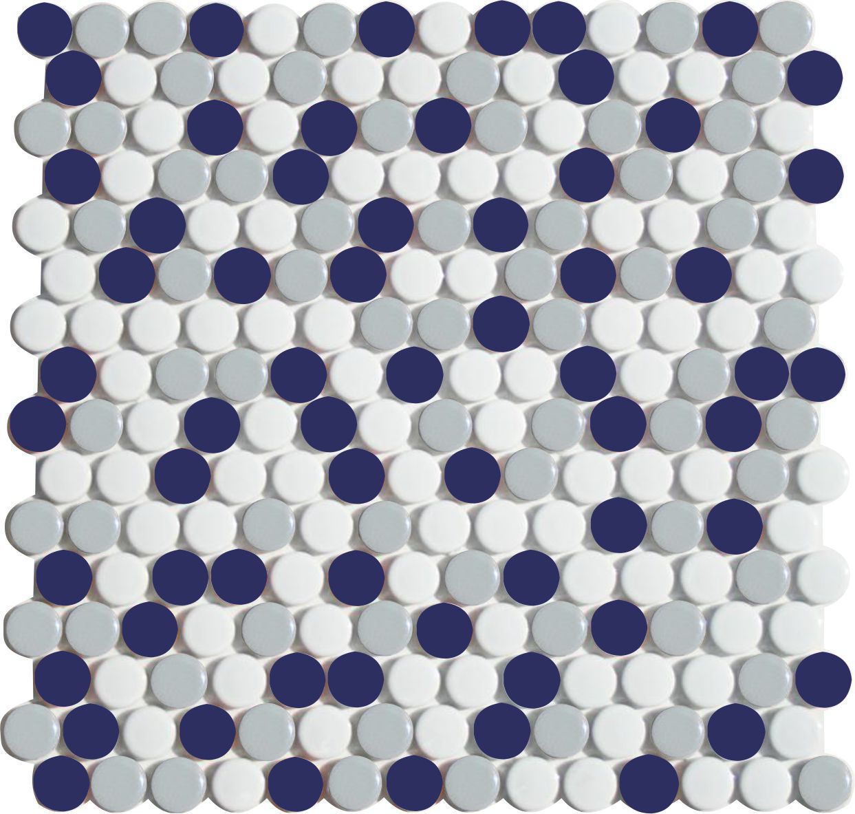Glazed Porcelain Penny Round Tile Blends  In the Navy