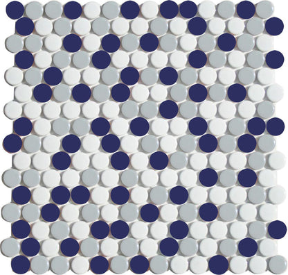 Glazed Porcelain Penny Round Tile Blends  In the Navy