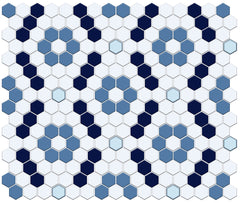 Flat lay of Kismet hex tiles arranged in a clean grid