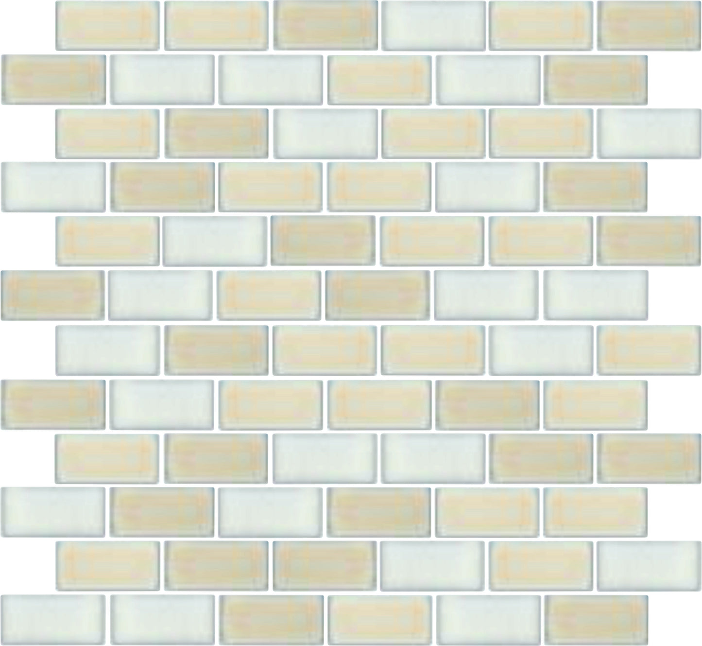 A sheet of glazed porcelain mosaic tiles in various shades of yellow