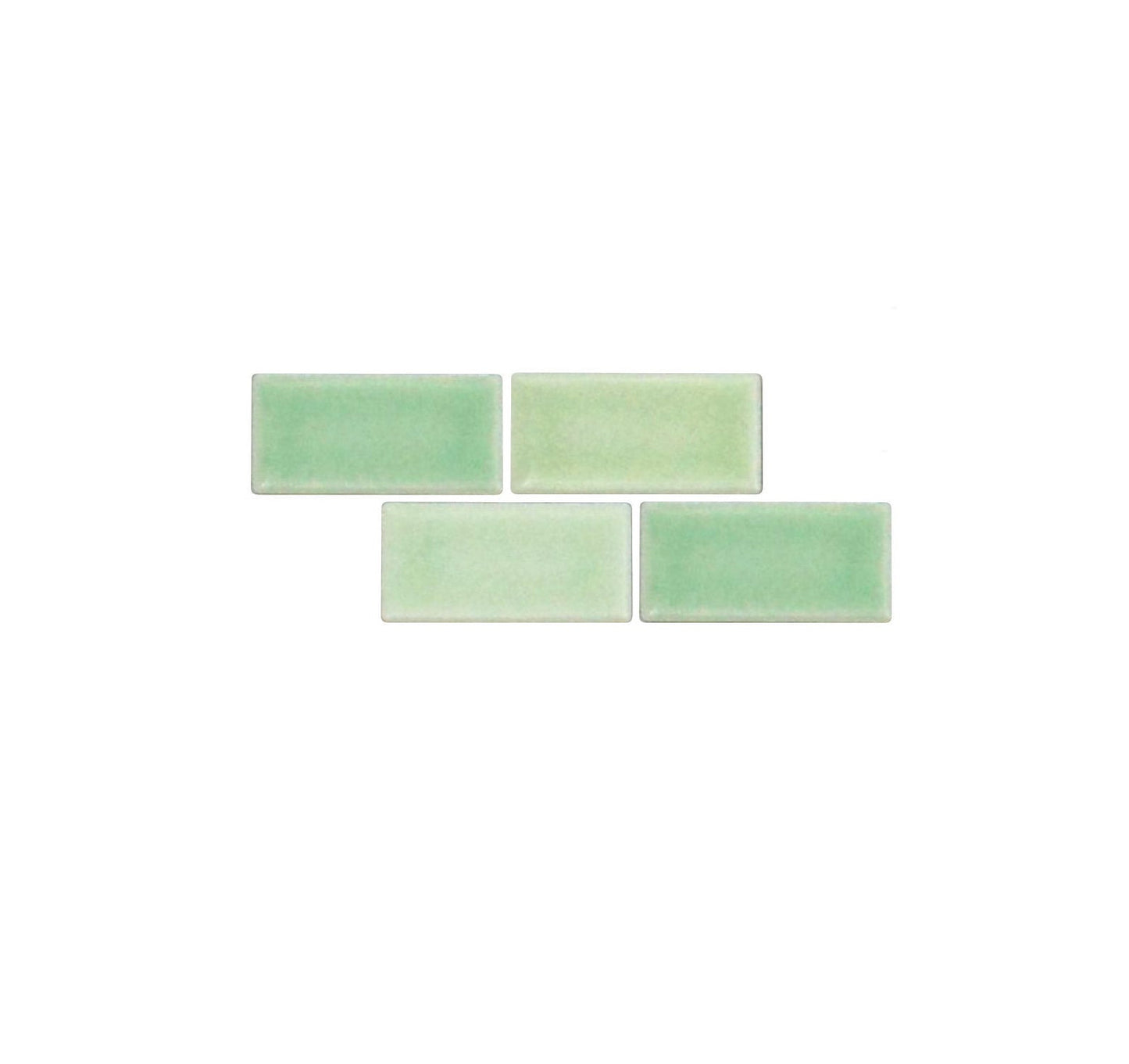 4 glazed porcelain mosaic tiles in various shades of green.