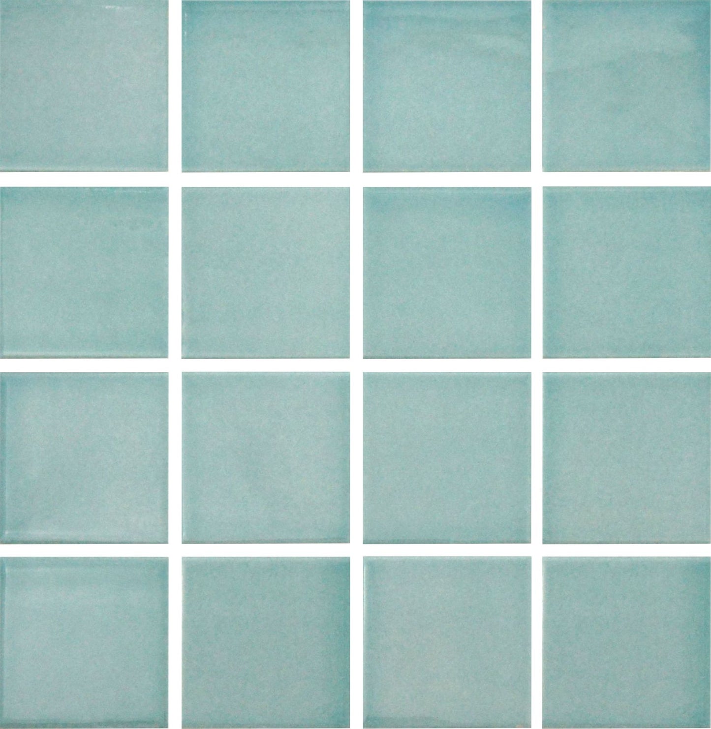 A grid of square glazed porcelain tiles in a light blue color.