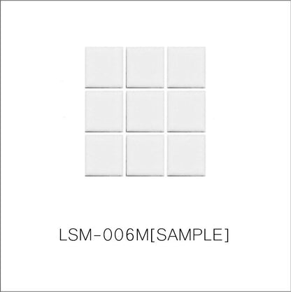 A sheet of square porcelain tiles with a glazed white finish, arranged in a mosaic pattern.