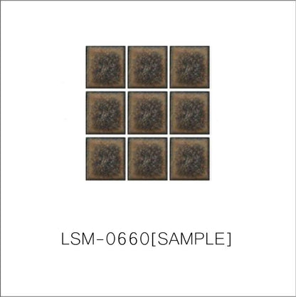 A sheet of square porcelain tiles with a ceramic finish, arranged in a mosaic pattern.