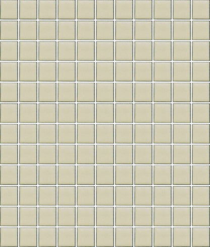 A sheet of square porcelain tiles with a glazed yellow finish, arranged in a mosaic pattern.