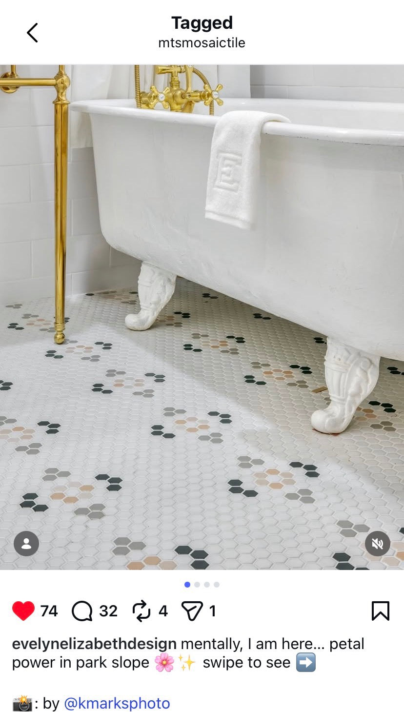その他 Fleur.. Floral Hexagon Tile | La Fleur Porcelain Mosaic