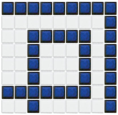 Greek Key Border Lyric Glazed Square Wave Blue on white