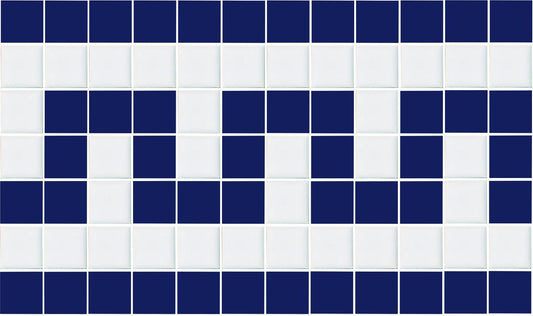 Greek Key Step Border Prussia Blue on White