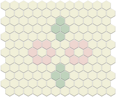 Margherita Hexagon Pattern, Pistachio and Cherry Blossom on Parchement