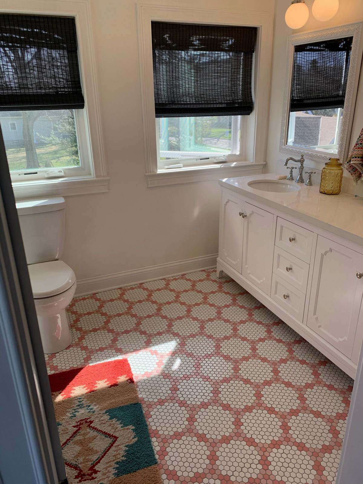 Pinnacle Hexagon Pattern Round and Round for residential bathroom floor.