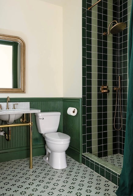 Residential bathroom floor with Rosette and Quad Pinnacle Hexagon Pattern