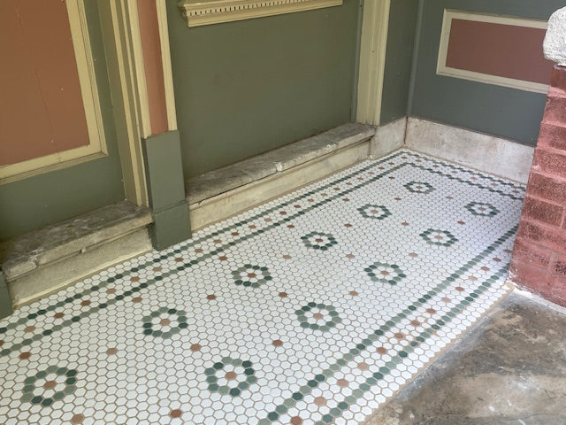 Shangri La Pinnacle Hexagon Pattern on residential porch entryway