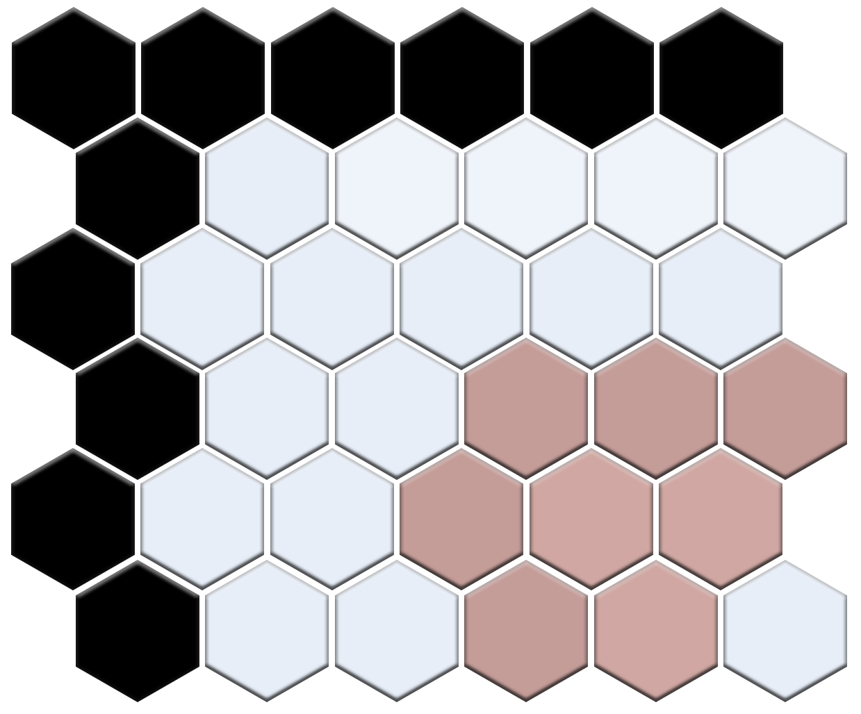 Hexagonal tile pattern with black, white, and pink tiles