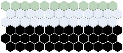 Hexagonal tiles in green, white, and black patterns.