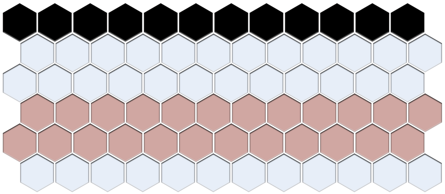 Hexagonal tile pattern with black, white, and pink tiles