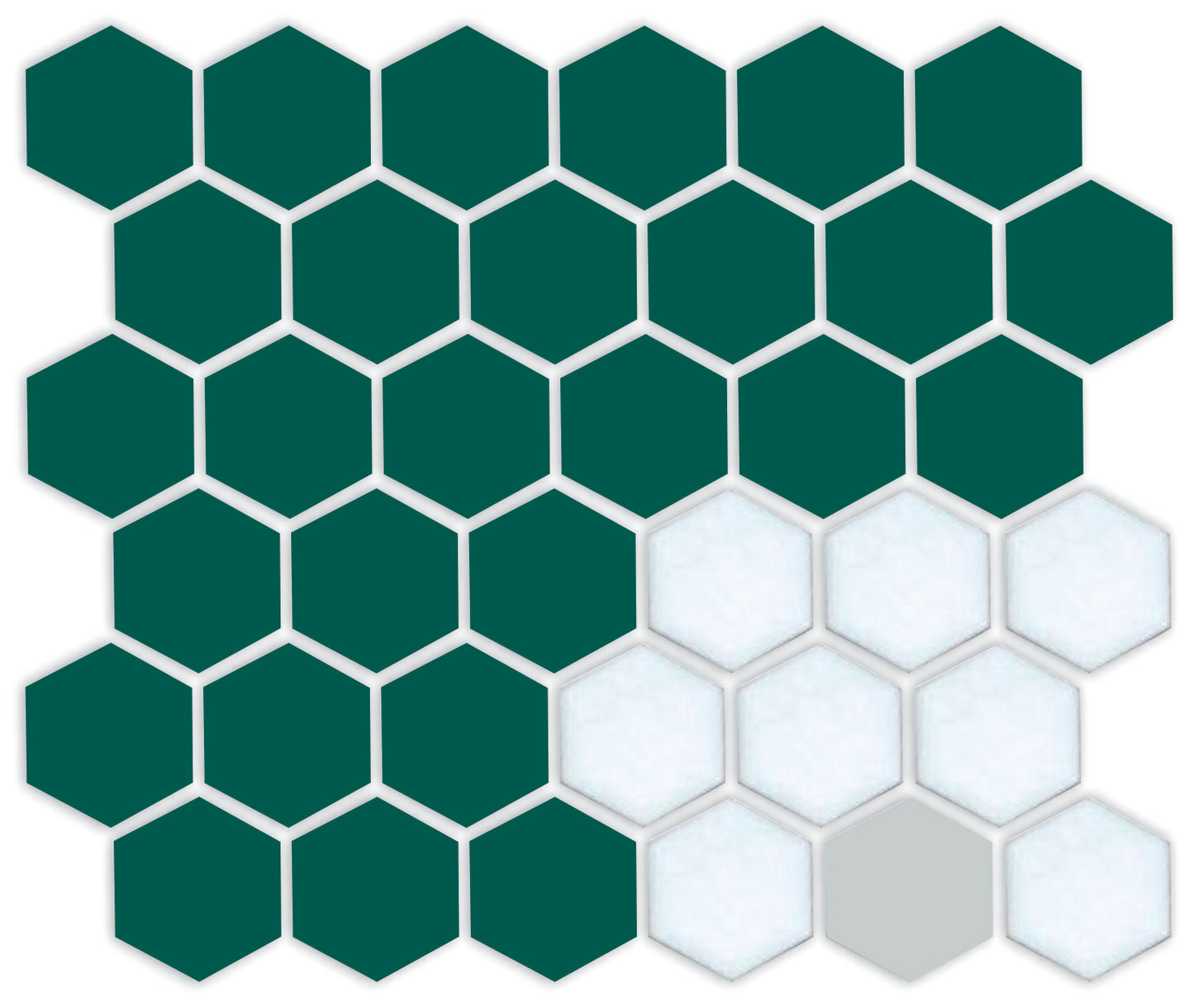 Hexagonal tile pattern with green and white colors on a white background