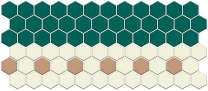 Hexagonal tile pattern in green, white, and brown colors.