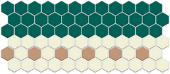 Hexagonal tile pattern in green, white, and brown colors.