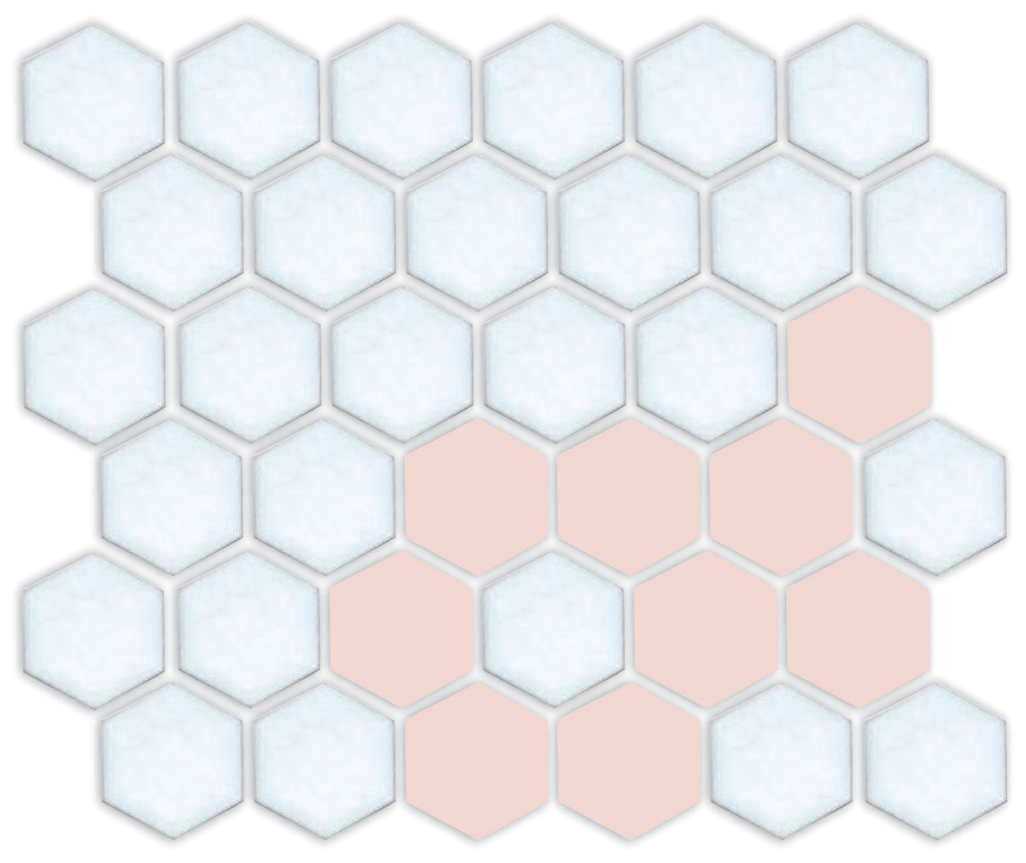 A cherry blossom and satin white hexagon tile corner pattern