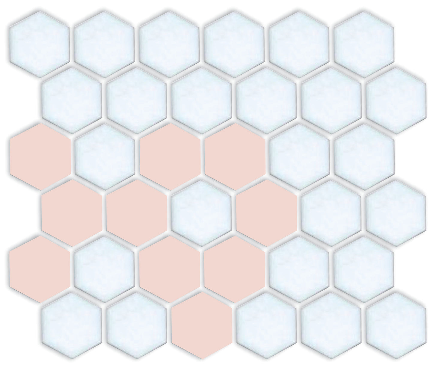 A cherry blossom and satin white hexagon tile corner pattern