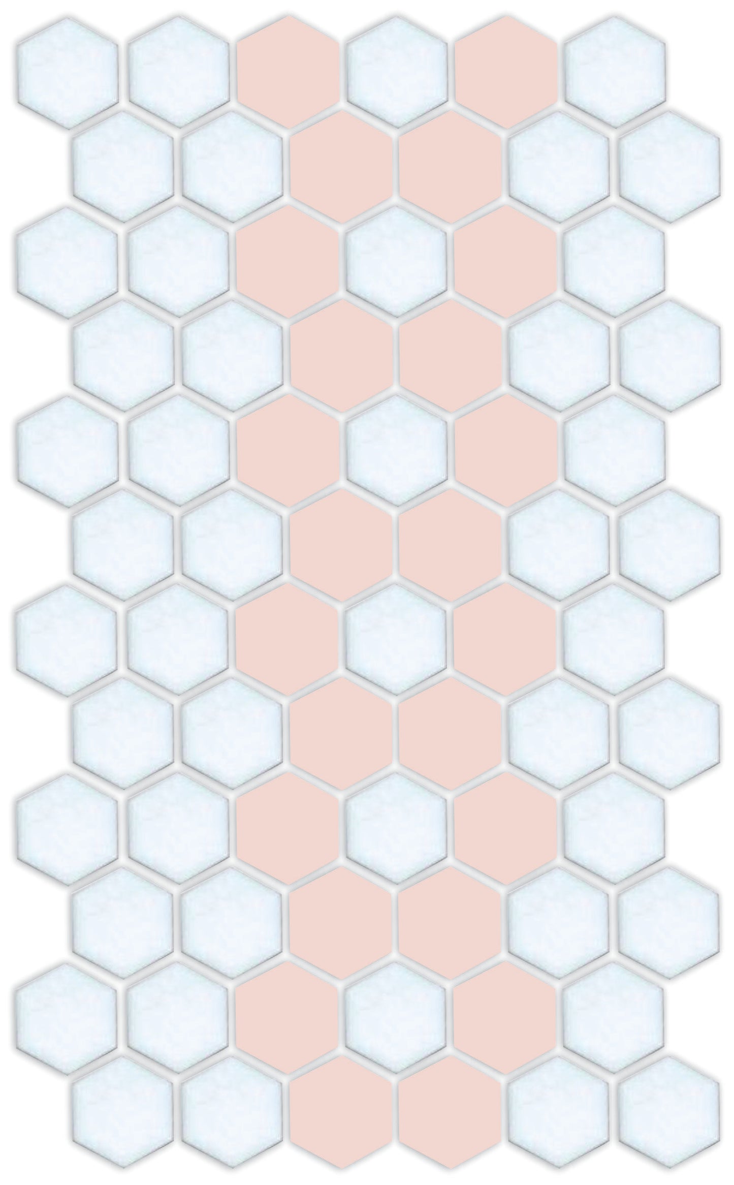 A cherry blossom and satin white hexagon tile offset border pattern