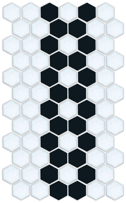 A black and white hexagon tile offset border pattern