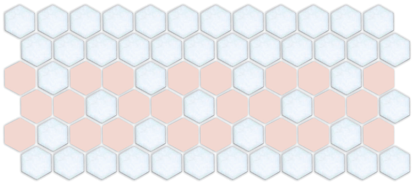 A cherry blossom and satin white hexagon tile straight border pattern