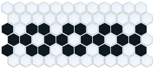 A hexagon tile in a Daisy chain straight border pattern