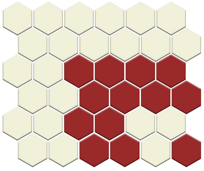 Fila hexagon border porcelain mosaic tile detail - Garnet Red on Parchment White option