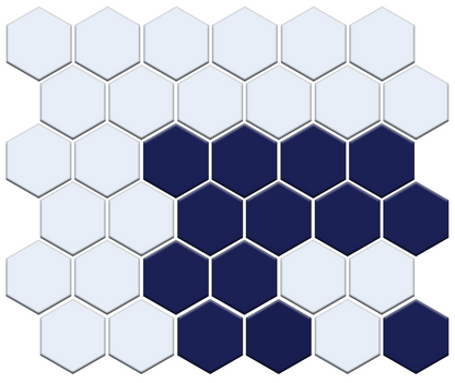 Fila hexagon border porcelain mosaic tile detail - Oceana Blue on Satin White option