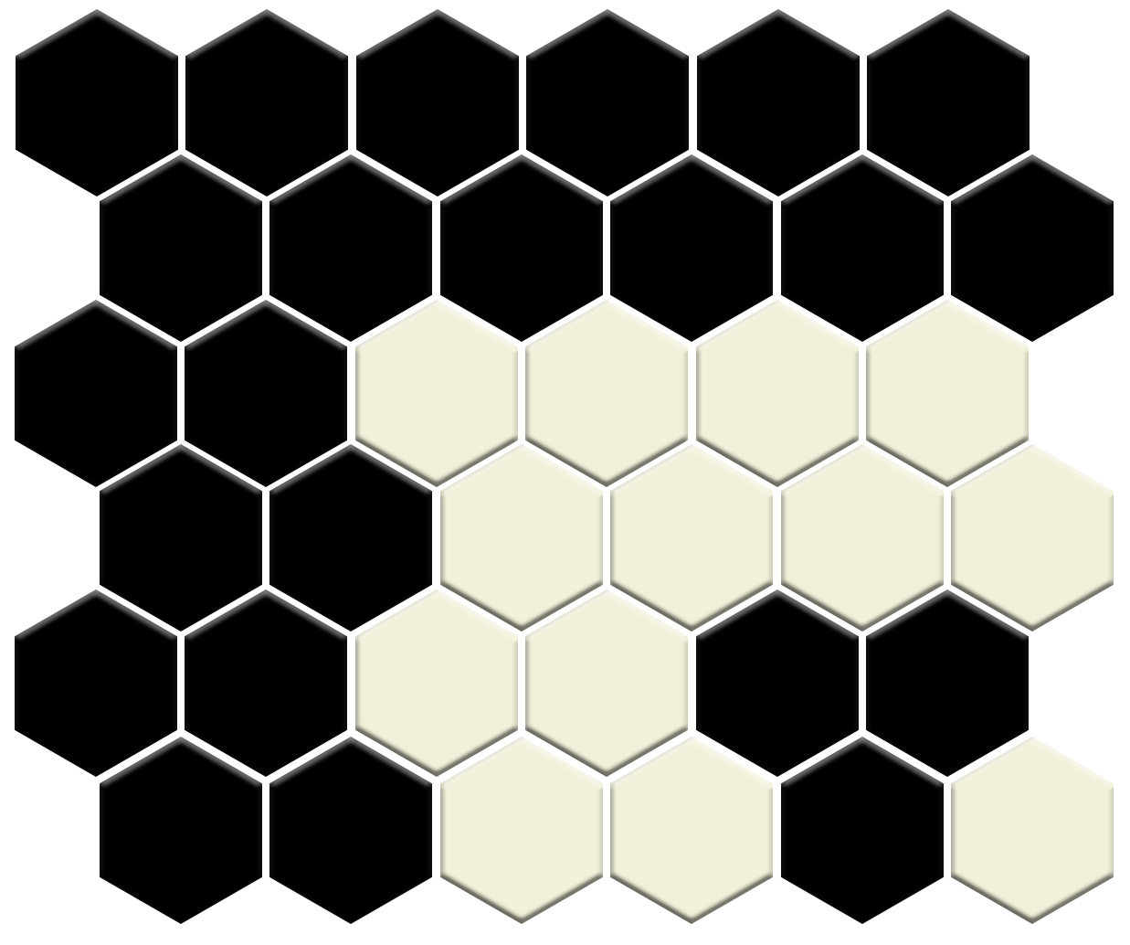 Fila hexagon border porcelain mosaic tile detail - Parchment White on Satin Black option