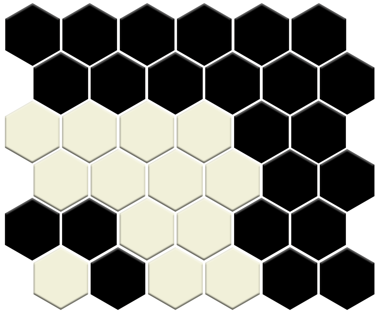 Fila hexagon border porcelain mosaic tile detail - Parchment White on Satin Black option