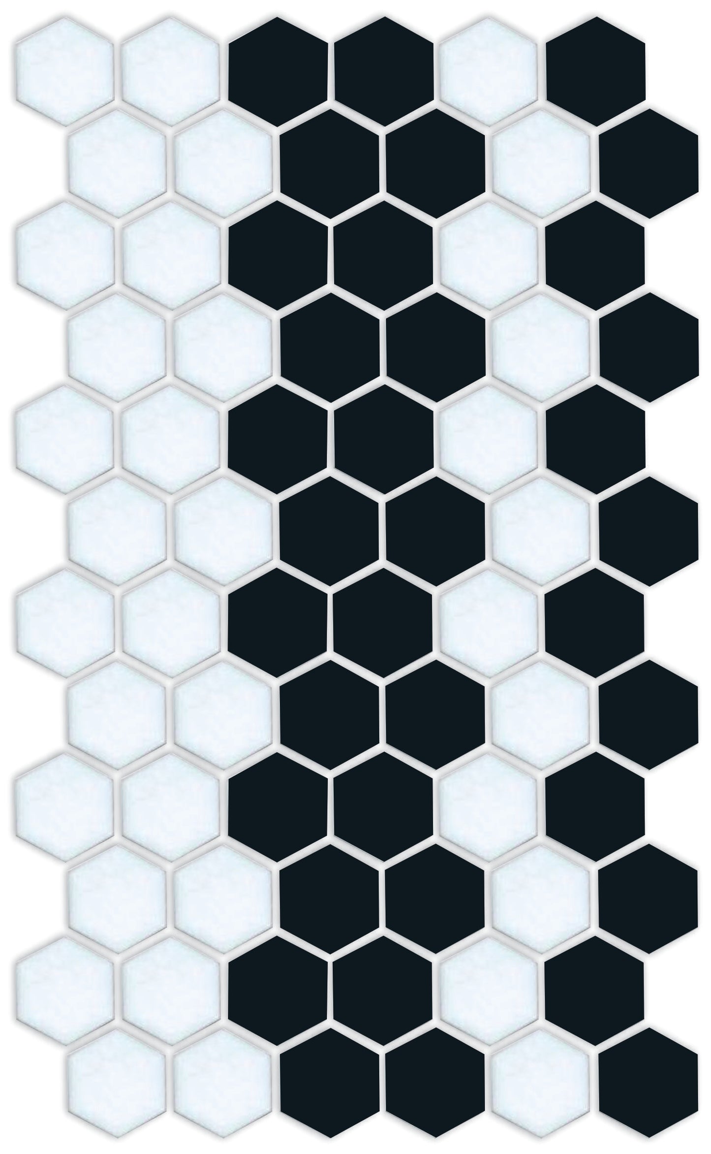 Fila hexagon border porcelain mosaic tile detail - Satin Black on Satin White option