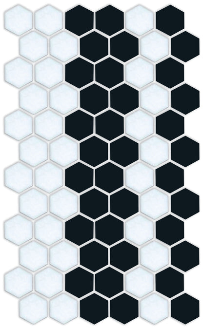Fila hexagon border porcelain mosaic tile detail - Satin Black on Satin White option