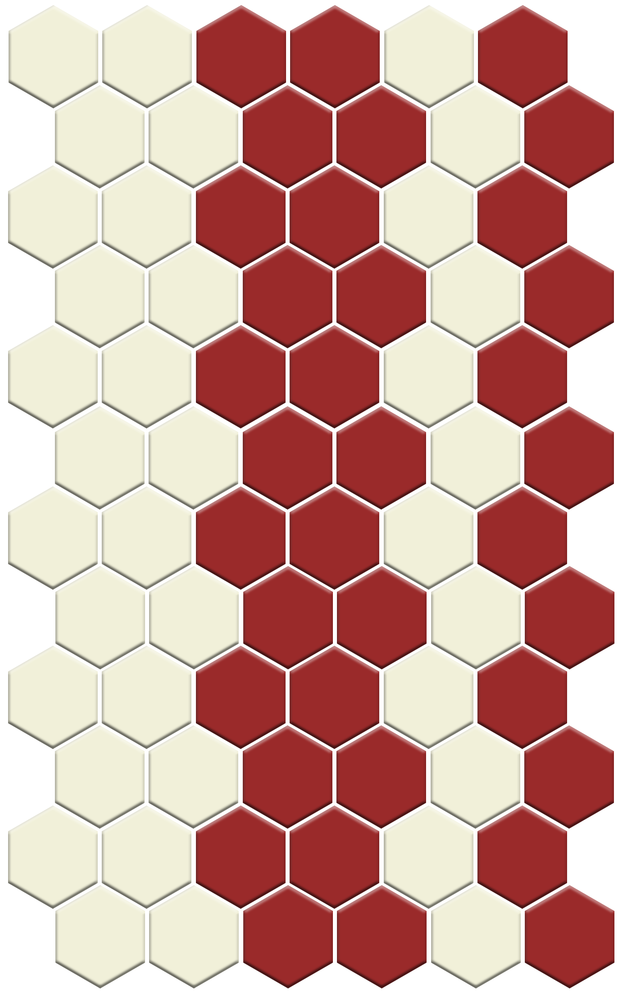 Fila hexagon border porcelain mosaic tile detail - Garnet Red on Parchment White option